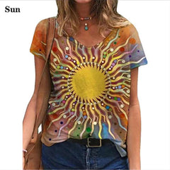 Casual Women Print V neck Short sleeve T-Shirts