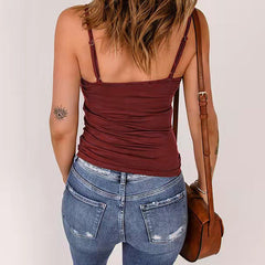 Women v neck rivet design sleeveless vests tops