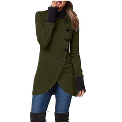 Solid Single-Breasted Panelled Hem Slit Long Sleeve Jacket Coats