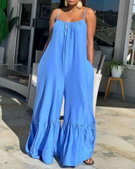 Casual Loose Pure Vest Gored Falbala Jumpsuits