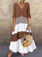 Casual Gored V neck Half sleeve Fastener Maxi Dresses