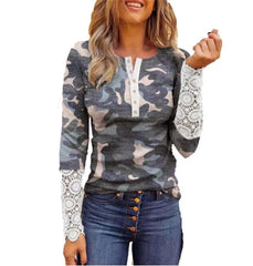 Round neck wowen long sleeve printed fashion T-shirts