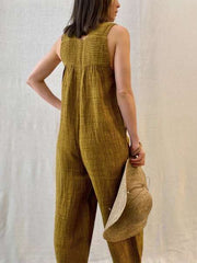 Casual Loose Pure Article pit Round neck Sleeveless Jumpsuits
