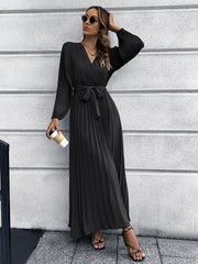 Elegant V neck long sleeve A-line Maxi Dresses