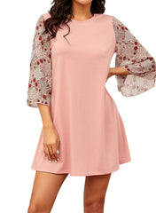 Casual Round neck Gored print Half sleeve Shift Dresses