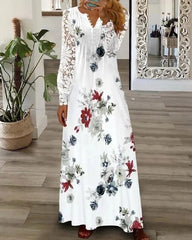 V neck lace woman long sleeve spring long dress maxi dresses