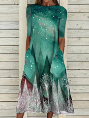 Mid Sleeve Fashion Print Handbag Plus Size Maxi Dresses