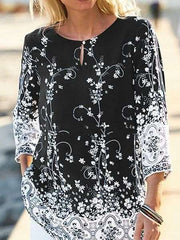 Casual Floral print Round neck Three quarter sleeve T-Shirts