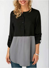 Loose Round neck Gored Long sleeve Long Blouses