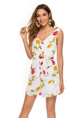 Fashion Print Lacing V neck Jumpsuits