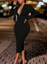 Women's sexy zipper long sleeve slim bodycon dresses