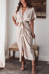 Elegant Short Sleeve Satin V neck maxi dresses