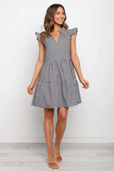 Casual Plaid V neck Falbala Shift Dresses
