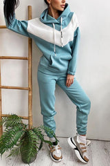 Colorblock Pocket Drawstring Hoodie & Pants Set