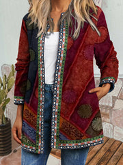 Women round neck long sleeve peinted lace Fall blazer Jackets