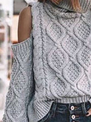 Fashion Pure Off shoulder High collar Long sleeve Crochet Knit Sweaters