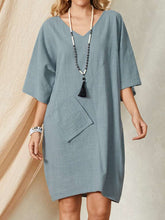Casual Loose Pure V neck Half sleeve Shift Dresses