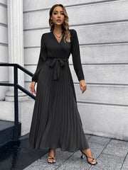 Elegant V neck long sleeve A-line Maxi Dresses
