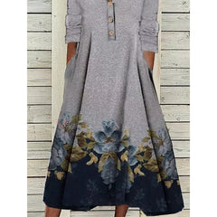 Round neck button women gray maxi dresses