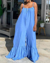 Casual Loose Pure Vest Gored Falbala Jumpsuits