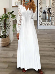 V neck lace woman long sleeve spring long dress maxi dresses