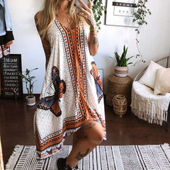 Casual Loose Butterfly print V neck Sleeveless Maxi Dresses