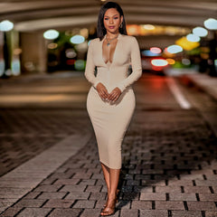 Women's sexy zipper long sleeve slim bodycon dresses