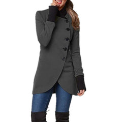 Solid Single-Breasted Panelled Hem Slit Long Sleeve Jacket Coats