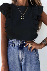 Pure Round neck Sleeveless Falbala Blouses