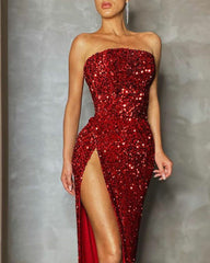 Wrap chest slit sexy Sequin dress Evening dresses