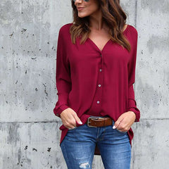 Casual Pure V neck Long sleeve Blouses