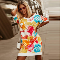 Casual Print Split Joint V Neck Straight Dresses