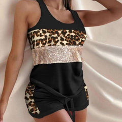 Sexy Casual Print Round neck Vest&Shorts Suits