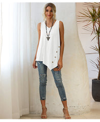 Round neck women plain irregular hem cool vests comfy shirts