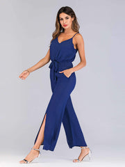 Fashion Pure V neck Vest Vent Jumpsuits