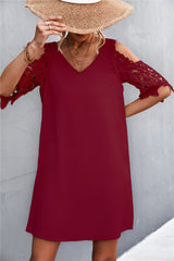 Women v neck off shoulder lace sleeve shift dresses