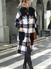 Loose long-sleeved striped plush hooded stitching plaid gold mink fleece Coats