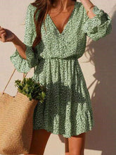 Casual Print V neck Mandarin sleeve Skater Dresses