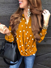 Casual Point print V neck Long sleeve Blouses