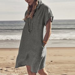 Daily casual comfy Turn down neck plain button shift dresses
