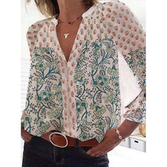 Casual Print V neck Long sleeve Blouses