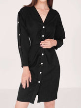Fashion Elegant Pure V neck Long sleeve Fastener Skater Dresses