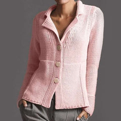 Fashion Pure Lapel Long sleeve Knit Fastener Cardigan
