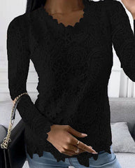 Round neck lace long sleeve fashion T-shirts