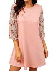 Casual Round neck Gored print Half sleeve Shift Dresses