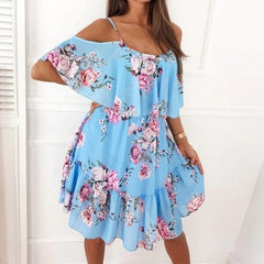 Chiffon Print Off Shoulder Sexy Dress Fashion Skater Dresses