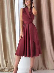 Sexy Pure V neck Sleeveless Lacing Skater Dresses