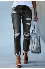 Denim fashion hole design long slim pants