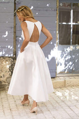 Pure V neck Sleeveless Backless Skater Dresses