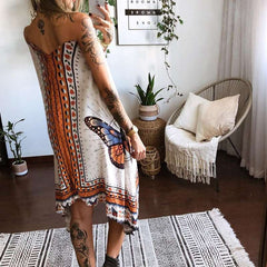 Casual Loose Butterfly print V neck Sleeveless Maxi Dresses
